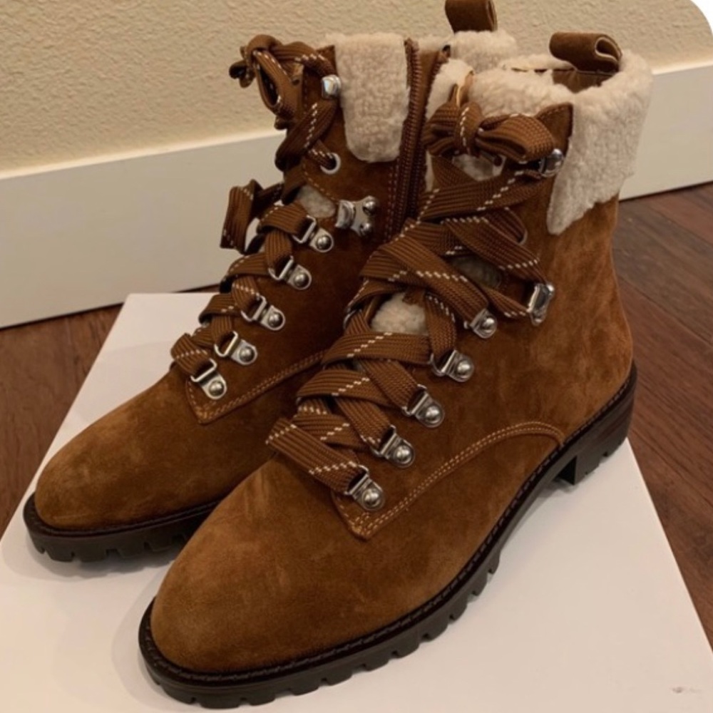 Rebecca Minkoff Jaylin green suede boots with faux shearling detail size 8.5